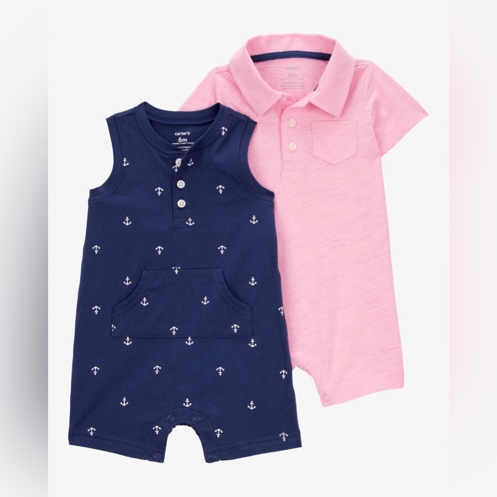 NWT Carter’s Baby Boy 2 Pc Body Suit Set 9M Salmon & Navy*